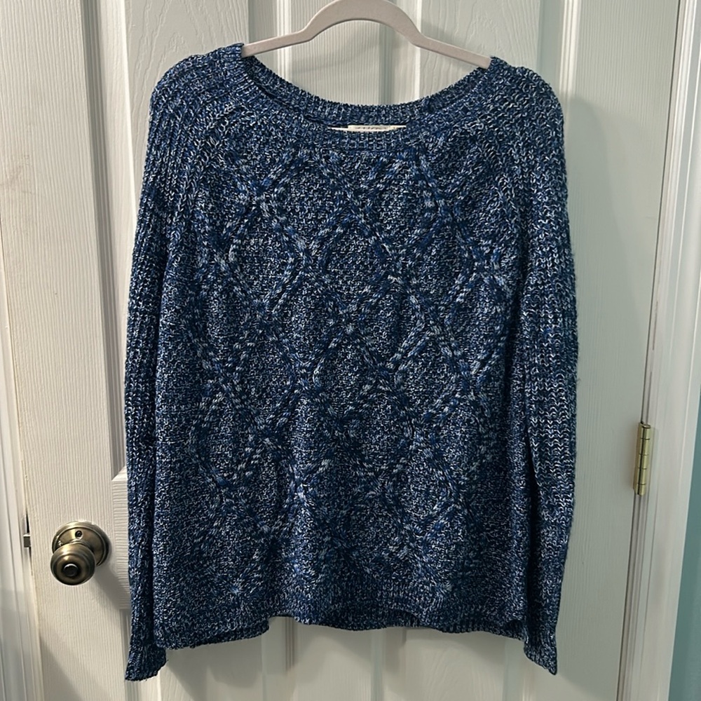 Faded Glory Denim Blue Woven Crewneck Sweater